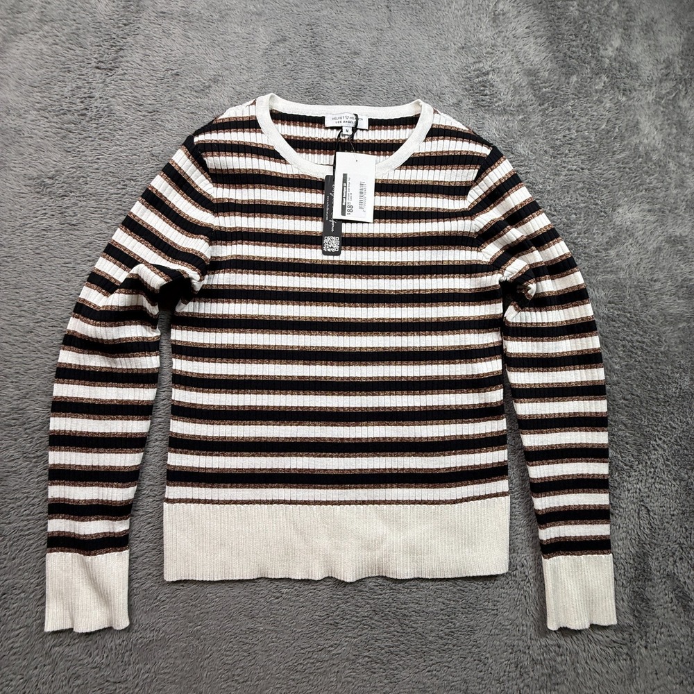 Velvet Heart Los Angeles Janlyah Gold Stripe Knit Sweater NWT Clove M Pullover